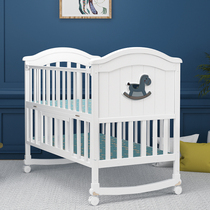 White crib solid wood splicing big bed European multifunctional baby bb childrens bed cradle newborn Mobile