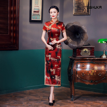LISHUKA Xi mother-in-law cheongsam banquet wedding dress mother silk dress New temperament mulberry silk cheongsam