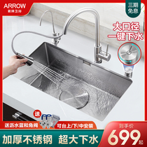 Wrigley 304 stainless steel sink kitchen wash basin deepened thickened pool manual large capacity table Control single tank