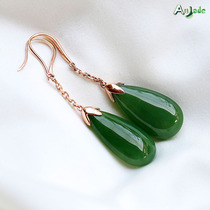 Natural Jasper earrings womens 18K gold inlaid jade earrings old material Hetian jade earrings female earrings AJ0186