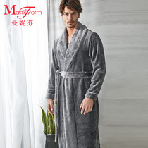 Manneffins Coral Fleece Lace Long Robe Mens Thickened Bathrobe Home up to the outside robe 40320013