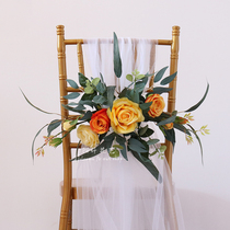 Wedding Emulation Floral Chair Back Flowers Fake Bouquet Outdoor Wedding Church Banquet Festivities Wall Accessories Stairway Decoration