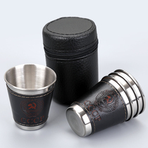 Stainless steel small wine glass set 4 portable cup cover design outdoor travel carry white glass wine glass