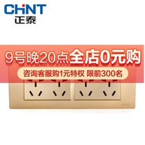 New listing Chint Electric 118 switch socket NEW5D drawing gold embedded steel frame four position four plug five hole