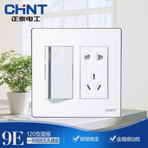 Chint switch socket NEW9E 120 type generous one open dual control switch panel five-hole power socket