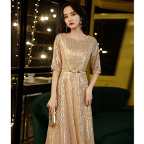 Champagne Party Evening Dress Women 2021 New Temperament Masters Dress High-end Chorus Long Dress