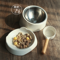 Mousse fell in love with Fa Pie hemp wheat straw series cat dish cat ear plate stainless steel cat bowl pet food spoon