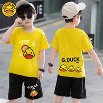 Small yellow duck 100% pure cotton boy child clothes foreign air handsome boy short sleeve sports shorts two-piece set