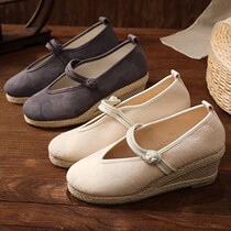 China National Wind Women Shoes Cloth Shoes Hanfu Hanfu Shoes High Heel Traditional Round Mouth Single Shoe Tea Artier Working Shoes Pure Color