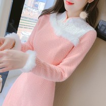 Autumn and winter 2021 new women's improved cheongsam young winter padded bottoming winter skirt with coat dress