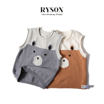 INS RYSON Baby Boy clothing Spring and fall Mens and womens pure cotton Two-color knit wool line Little bear blouses waistcoat waistcoat