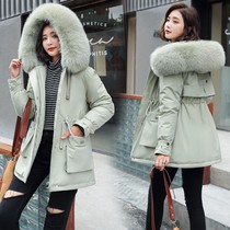 Parker clothing womens short 2021 New Korean version of big hair collar loose cotton coat plus velvet padded padded jacket jacket