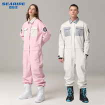 searipe new one-piece ski suit mens and womens suits waterproof and windproof warm veneer double board equipment pants