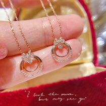18K gold diamond necklace double ring type platinum pendant AU750 rose gold choker women Fashion Group set chain