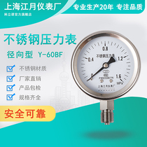 Y-60BF stainless steel pressure gauge 0-1 6MPa vacuum negative pressure oxygen argon pressure gauge hydraulic pressure gauge