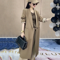 2021 New Early Autumn long khaki trench coat lady British style spring temperament suit coat