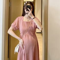 Pregnant women summer dress net red suit Senior pregnant women long dress Fairy summer Chiffon summer short sleeve thin section