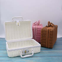 Rattan suitcase retro decoration gift box hand-woven rattan box wedding companion hand gift box rattan storage box