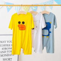 Baby pajamas Modal short-sleeved seven-point summer thin one-piece anti-kick baby boy girl child sleeping bag