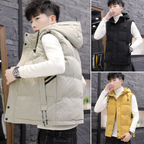 Down cotton vest mens Korean version of the trendy handsome waistcoat winter middle school students warm vest early spring 2021 vest jacket