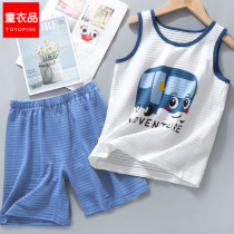 Childrens pajama suit summer thin boys and girls baby home clothes baby vest pure cotton boys air conditioning clothes