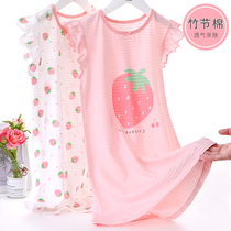 Girls night dress Summer thin section childrens pure cotton short-sleeved home clothes Baby childrens pajamas Girls parent-child skirt
