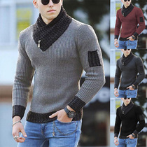 New 2021 autumn England size mens sweater pullover long sleeve fashion urban scarf turtleneck mens sweater