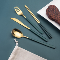 304 stainless steel chopsticks spoon portable tableware set travel retro style Korean ins knife fork two-piece set