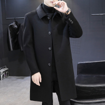 Woolen coat male long thick trench coat winter new double-sided youth English casual cashmere coat