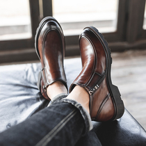 Business positive dress mens leather shoes Inn Wind Martin boots Mens zipper genuine leather mens boots thick bottom winter Chelsea boots