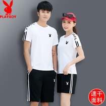 Flower Playboy men and women sports suit Summer speed dry short sleeves shorts thin section casual running clothes lovers two sets