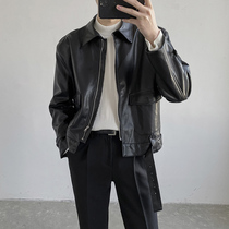 South Korea counter Autumn New puleather jacket Korean trend short leather jacket handsome loose lapel top