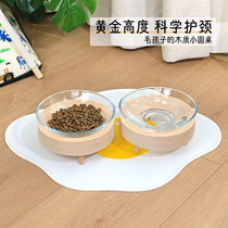 PURROOM small round table Pet Bowl cat food bowl dog food bowl protection cervical high foot water bowl rack tempered glass