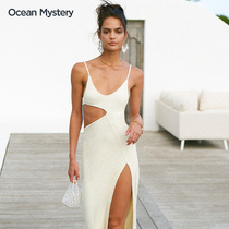 Mystery Ocean 2021 New beige hollow Sexy Slim beach dress seaside holiday dress