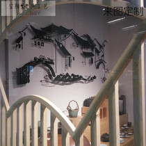 New Chinese style Chinese style landscape metal iron three-dimensional wall decorative art home club wall decoration pendant
