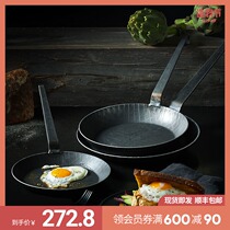 Germany imported Turk vintage pure iron flat frying pan Long handle outdoor camping multi-purpose steak frying pan uncoated