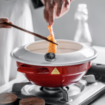 Japan imported tempura fryer Japanese splash-proof household small fryer with thermometer Enamel hot pot