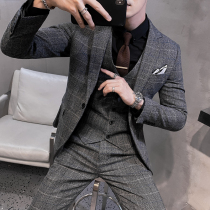 Winter plaid suit mens suit Korean slim fit casual English style Ruffian handsome retro small suit jacket trend