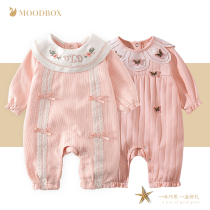 moodbox newborn supplies baby clothes spring female treasure princess flower fart coat ha clothes climbing clothes jumpsuit