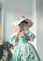 Awei vintage shoulder strap two-piece mint green princess wedding bubble sleeve lace dress
