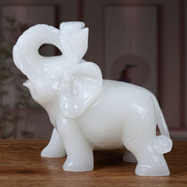 Natural white jade elephant ornaments a pair of water-absorbing money to attract money Feng Shui Jade Hotel front desk office decoration