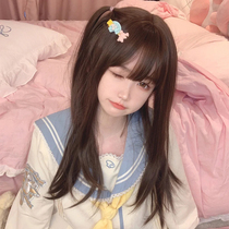 Cute department wig female summer long hair daily lolita air bangs medium long hair jk age reduction hairstyle natural full headgear