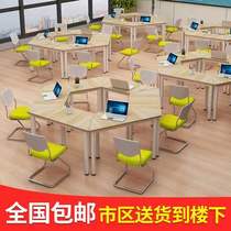 Simple modern splicing conference table Trapezoidal office desk School guidance class table Reading room desk and chair Negotiation table