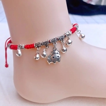New 12 Zodiac red rope anklet womens sterling silver fashion forest students Bell does not fade Net Red simple
