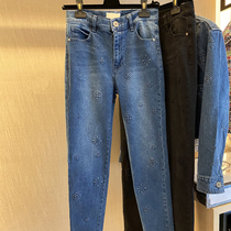 High revision accuracy 2021ss summer new small fragrance jeans trousers embossed embossed small feet tight micro-elastic