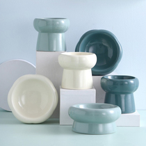 Morandi ceramic cat food bowl pet drinking water bowl protection cervical spine anti-black chin cat snacks rice bowl anti-knock