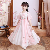 Girls ancient clothes Hanfu Chinese Wind Tang Costume Super Fairy slim Skirt Childrens Skirt Superfairy Summer Ancient Wind Performance Suit