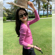 LICKYSENIOR summer wool set dyeing V collar knit cardiovert female Korean temperament slim long sleeve blouse