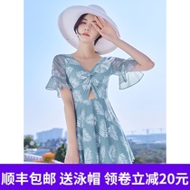 Swimsuit women 2021 new one-piece cover belly thin Korean ins wind fairy fan sexy large size hot spring swimsuit