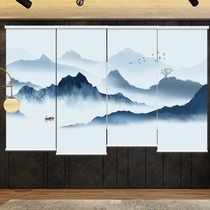 Office roller blinds Chinese curtain lifting non-perforated Zen screen curtain partition hanging shade landscape painting